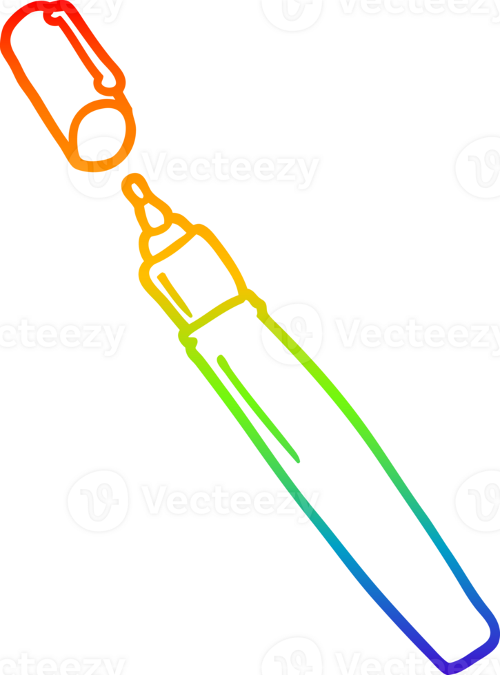 rainbow gradient line drawing of a cartoon permanent marker png