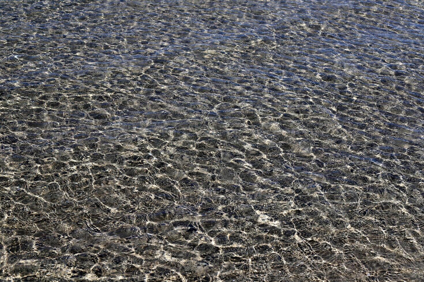 The color of water in the Mediterranean Sea in shallow water. Natural abstract background. photo