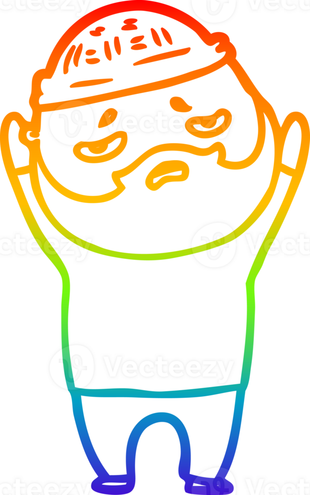 rainbow gradient line drawing of a cartoon worried man with beard png