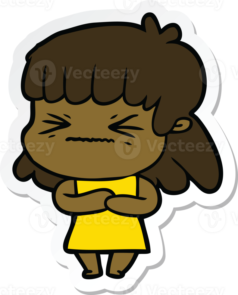 sticker of a cartoon angry girl png