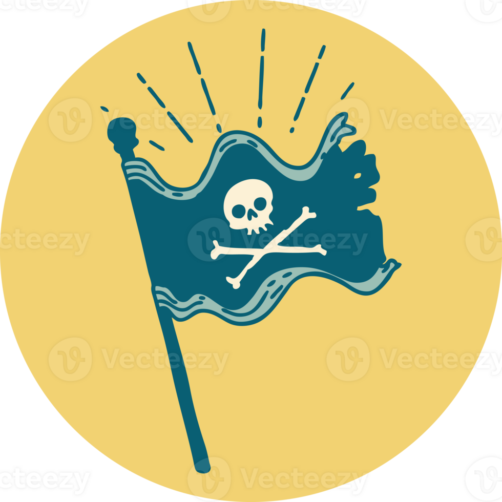 icon of a tattoo style waving pirate flag png