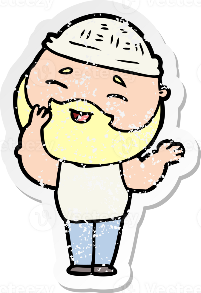 distressed sticker of a cartoon happy bearded man png