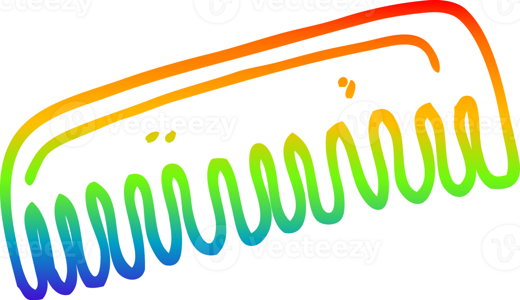 rainbow gradient line drawing of a cartoon hair comb png