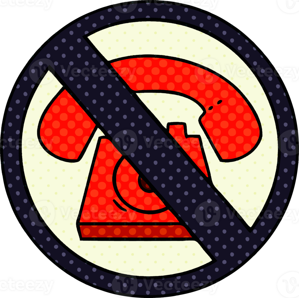 comic book style cartoon of a no phones allowed sign png