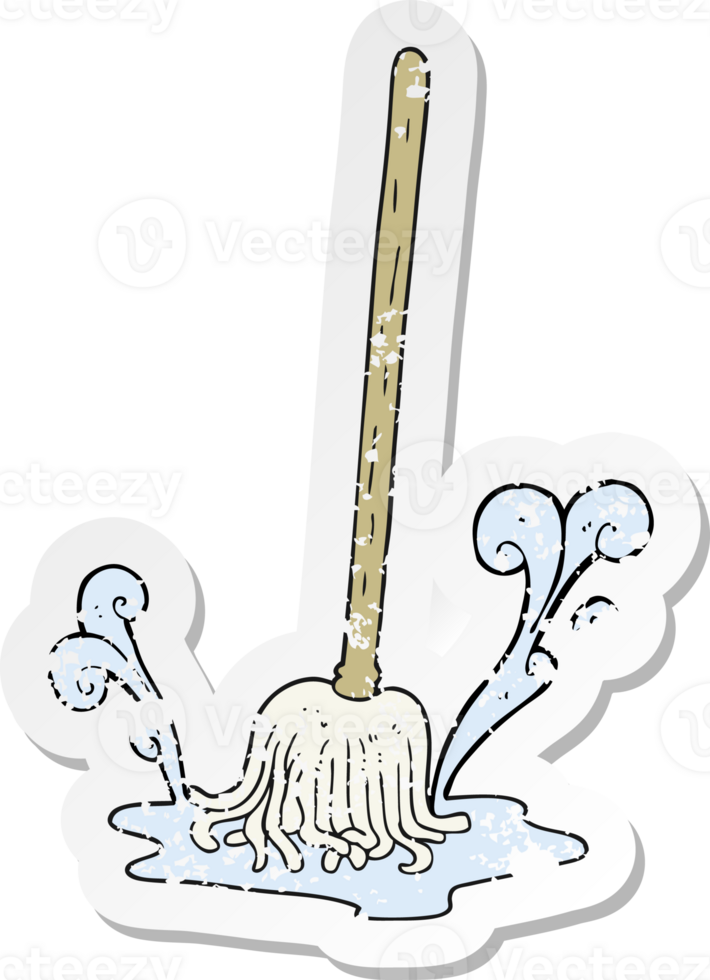 retro distressed sticker of a cartoon mop png