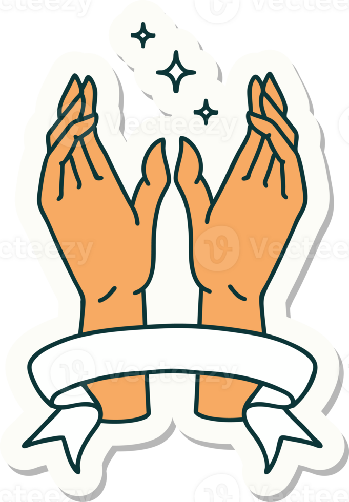 tattoo style sticker with banner of mystic hands png