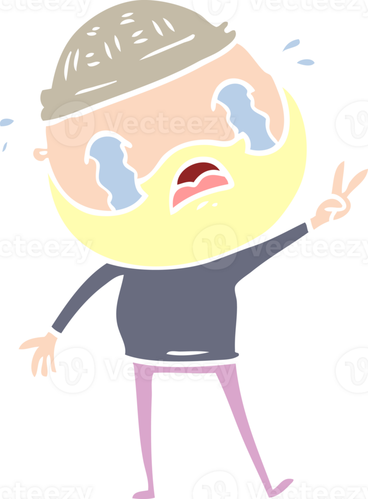 flat color style cartoon bearded man crying png