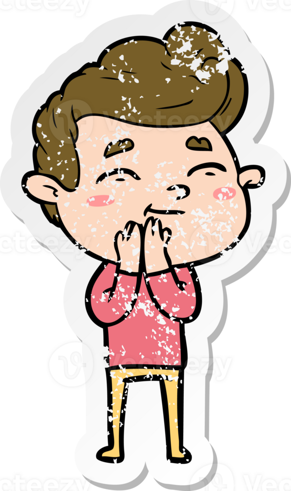 distressed sticker of a happy cartoon man png