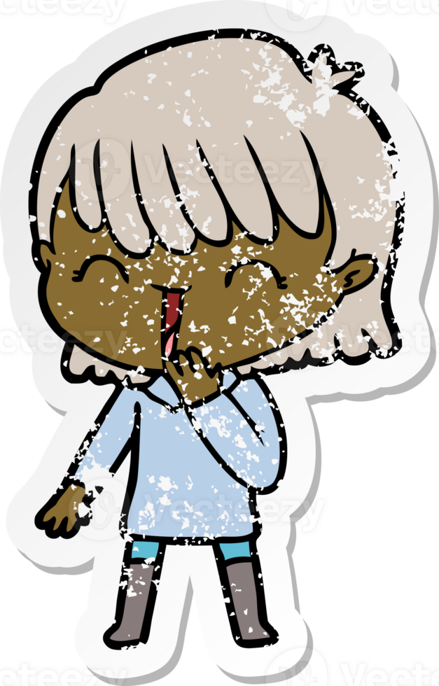 distressed sticker of a cartoon woman png