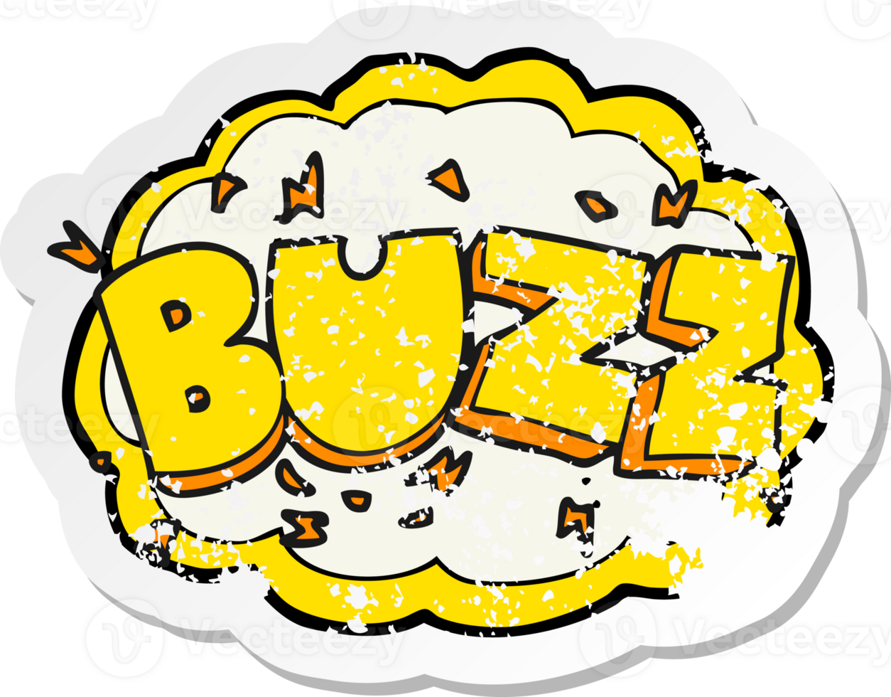 retro distressed sticker of a cartoon buzz symbol png