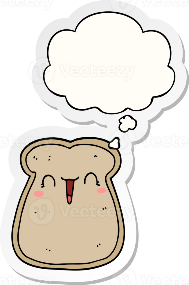 cute cartoon slice of toast with thought bubble as a printed sticker png