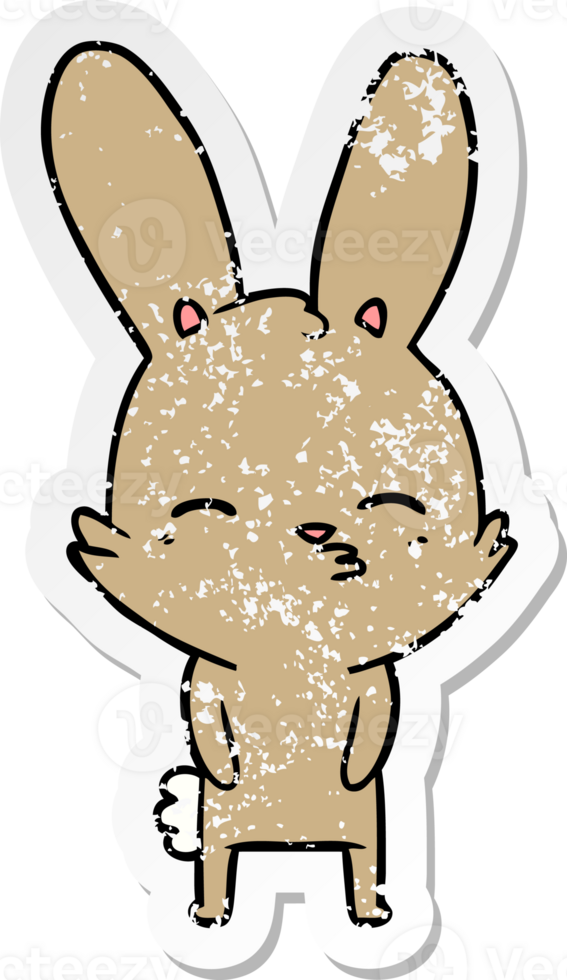 distressed sticker of a curious bunny cartoon png