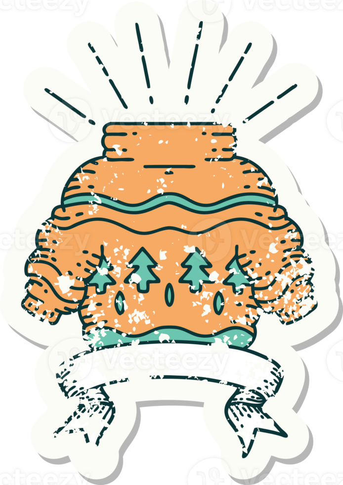 worn old sticker of a tattoo style christmas jumper png