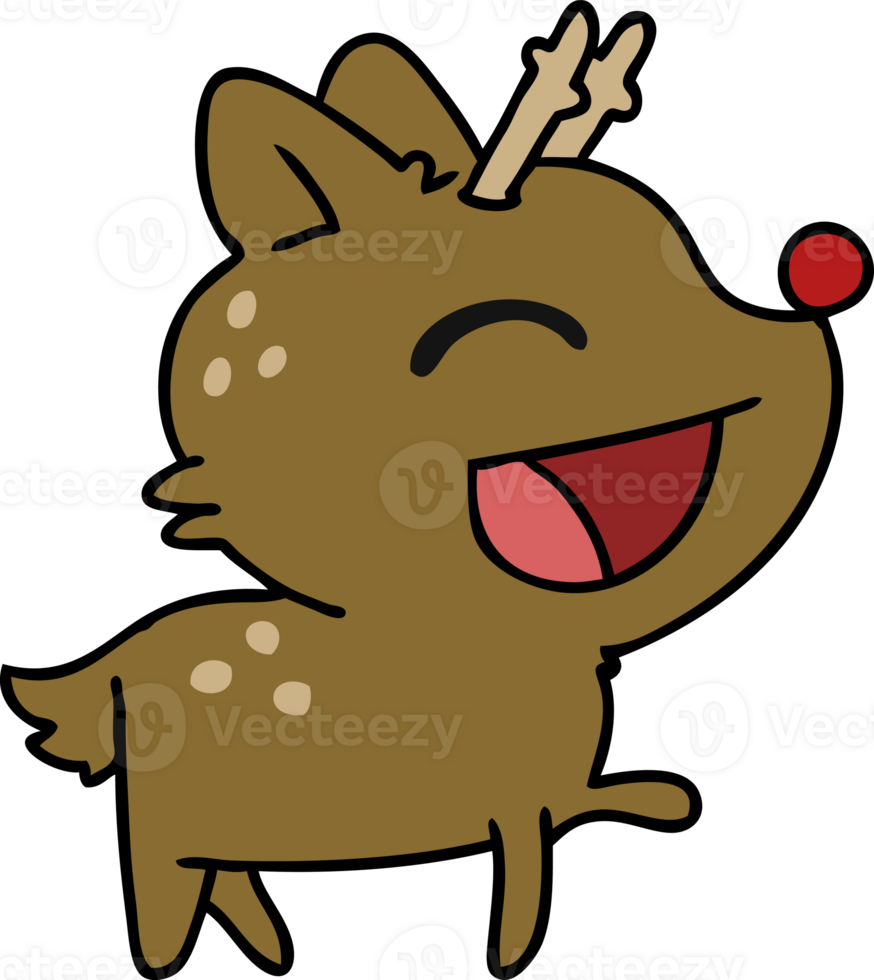 hand drawn cartoon of cute red nosed reindeer png