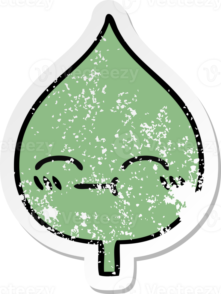 distressed sticker of a cute cartoon expressional leaf png
