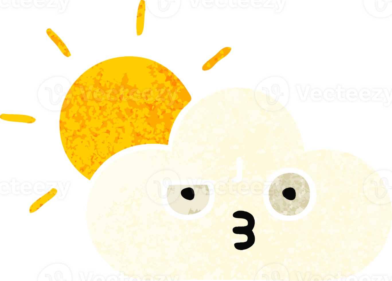 retro illustration style cartoon of a sunshine and cloud png