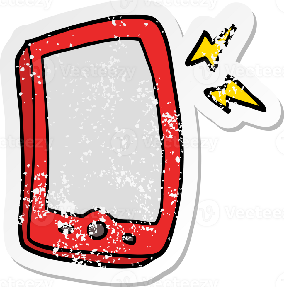 distressed sticker of a cartoon mobile phone png