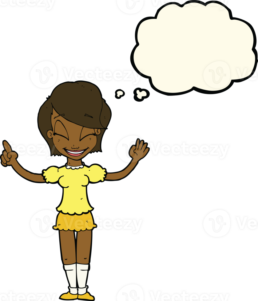 cartoon pretty girl with idea with thought bubble png