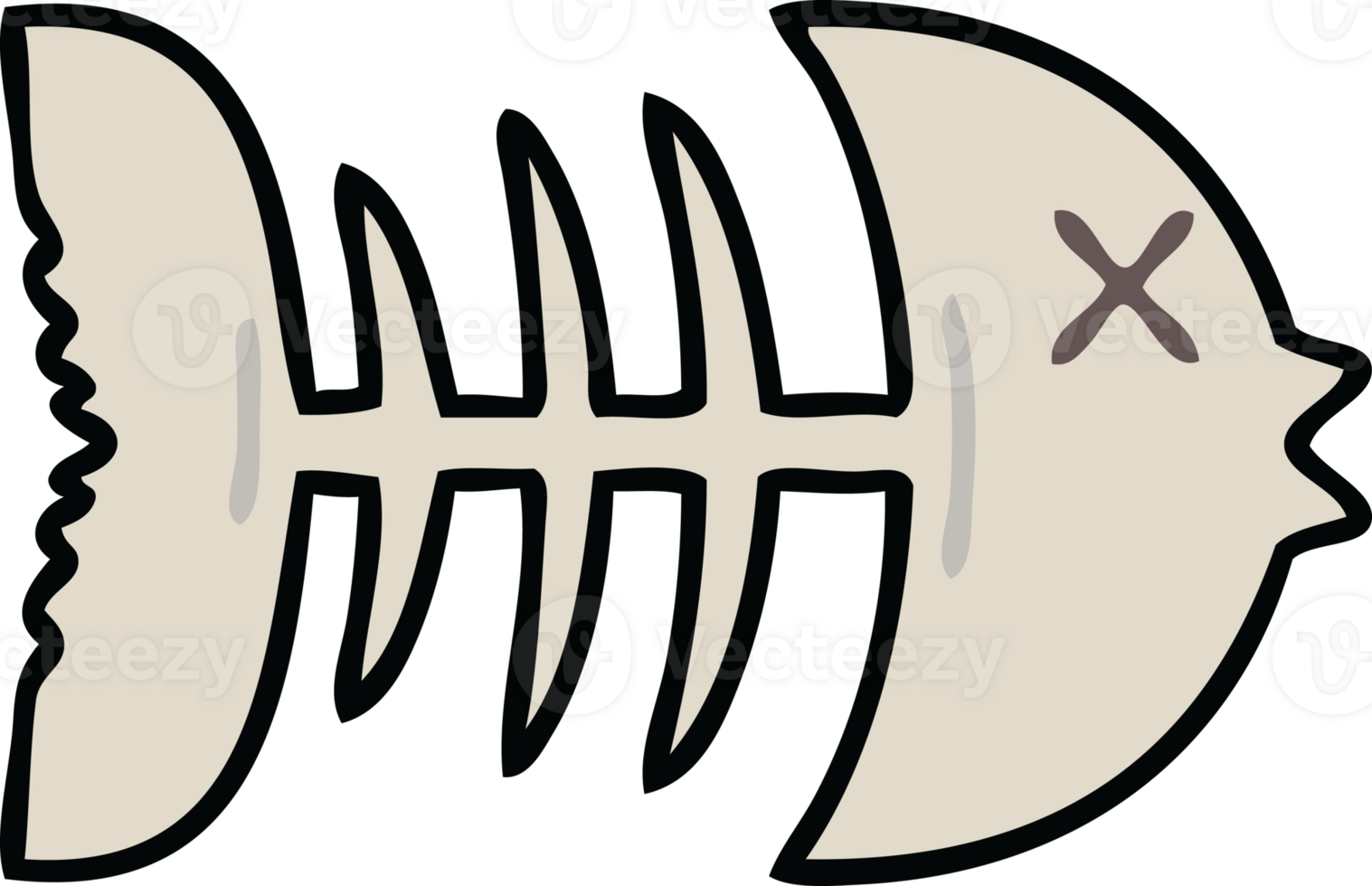 hand drawn quirky cartoon dead fish bone png
