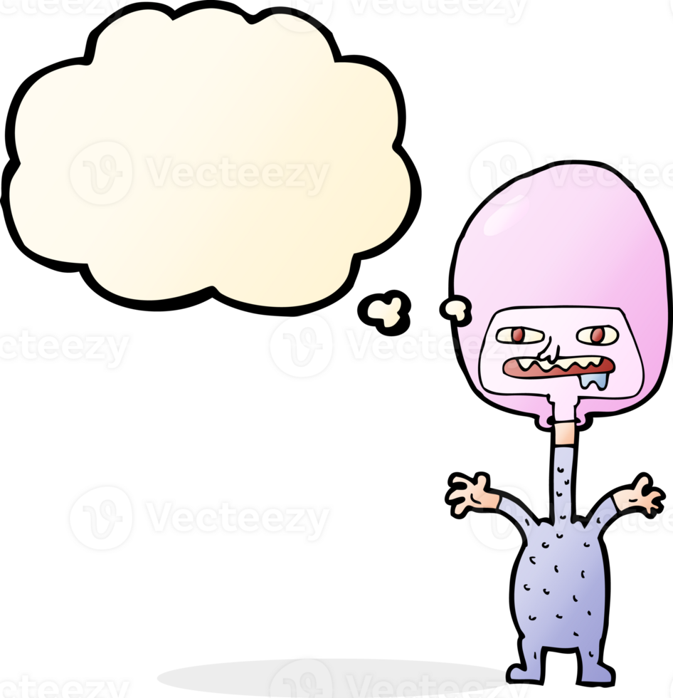 cartoon space alien with thought bubble png
