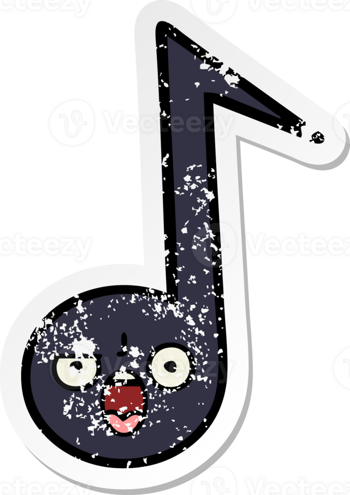 distressed sticker of a cute cartoon musical note png