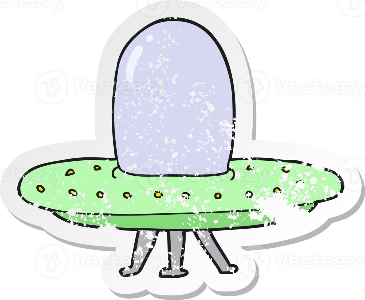retro distressed sticker of a cartoon spaceship png