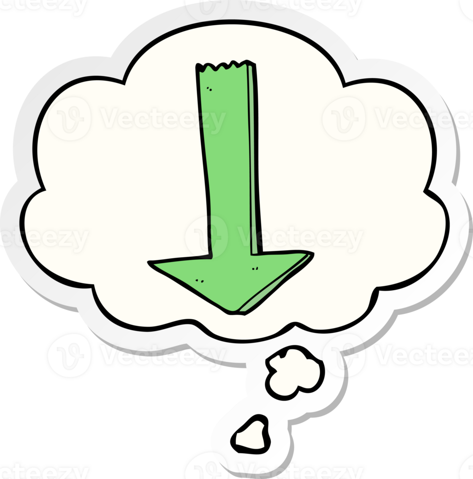 cartoon pointing arrow with thought bubble as a printed sticker png