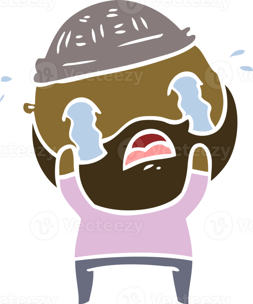 flat color style cartoon bearded man crying png