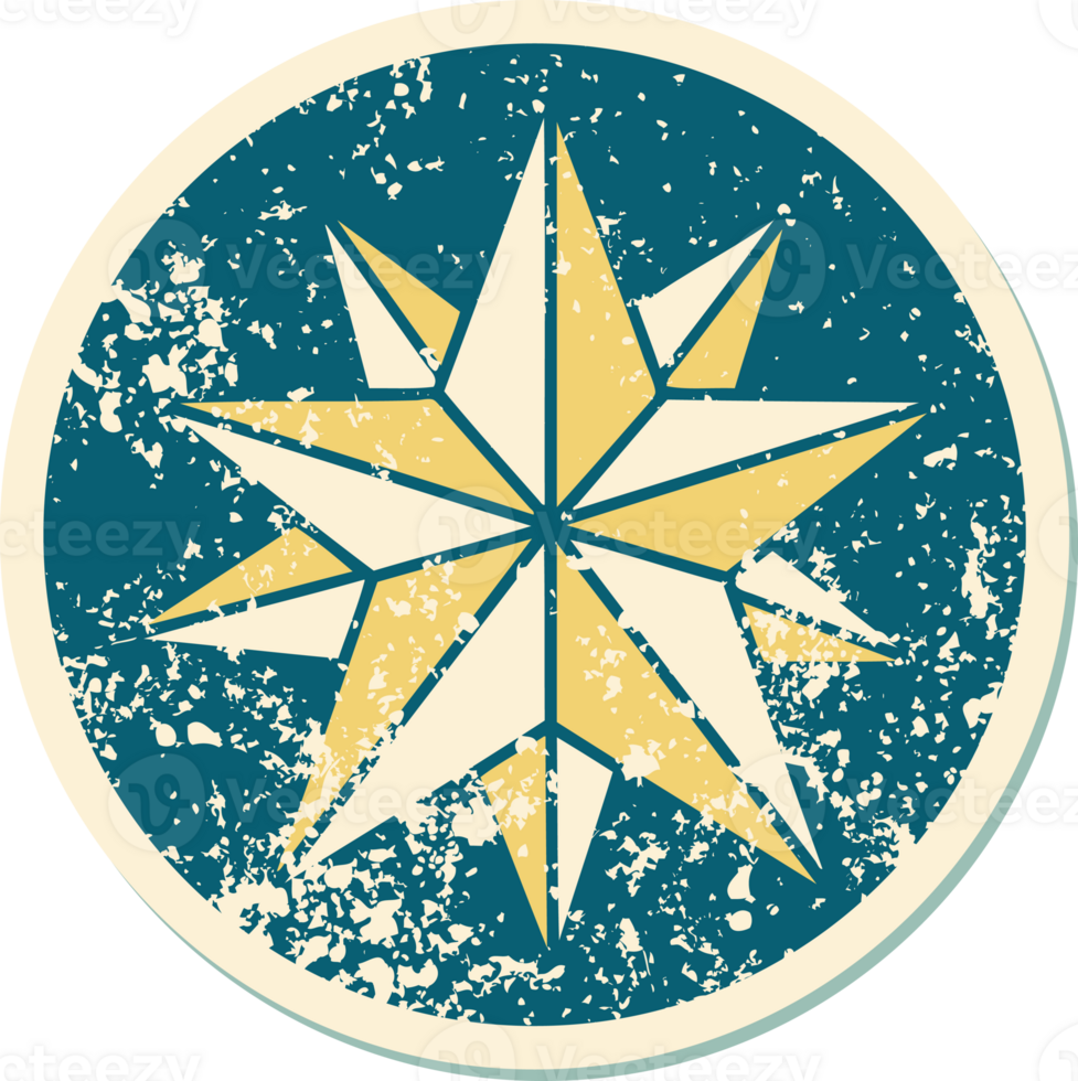 iconic distressed sticker tattoo style image of a star png