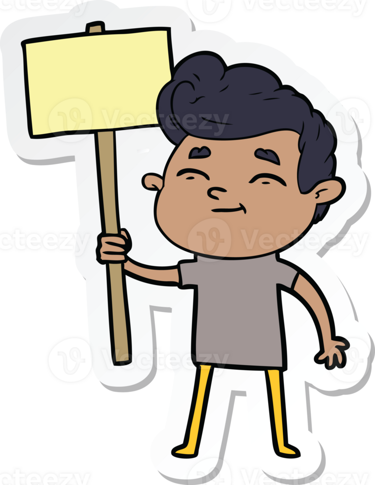 sticker of a happy cartoon man with sign png