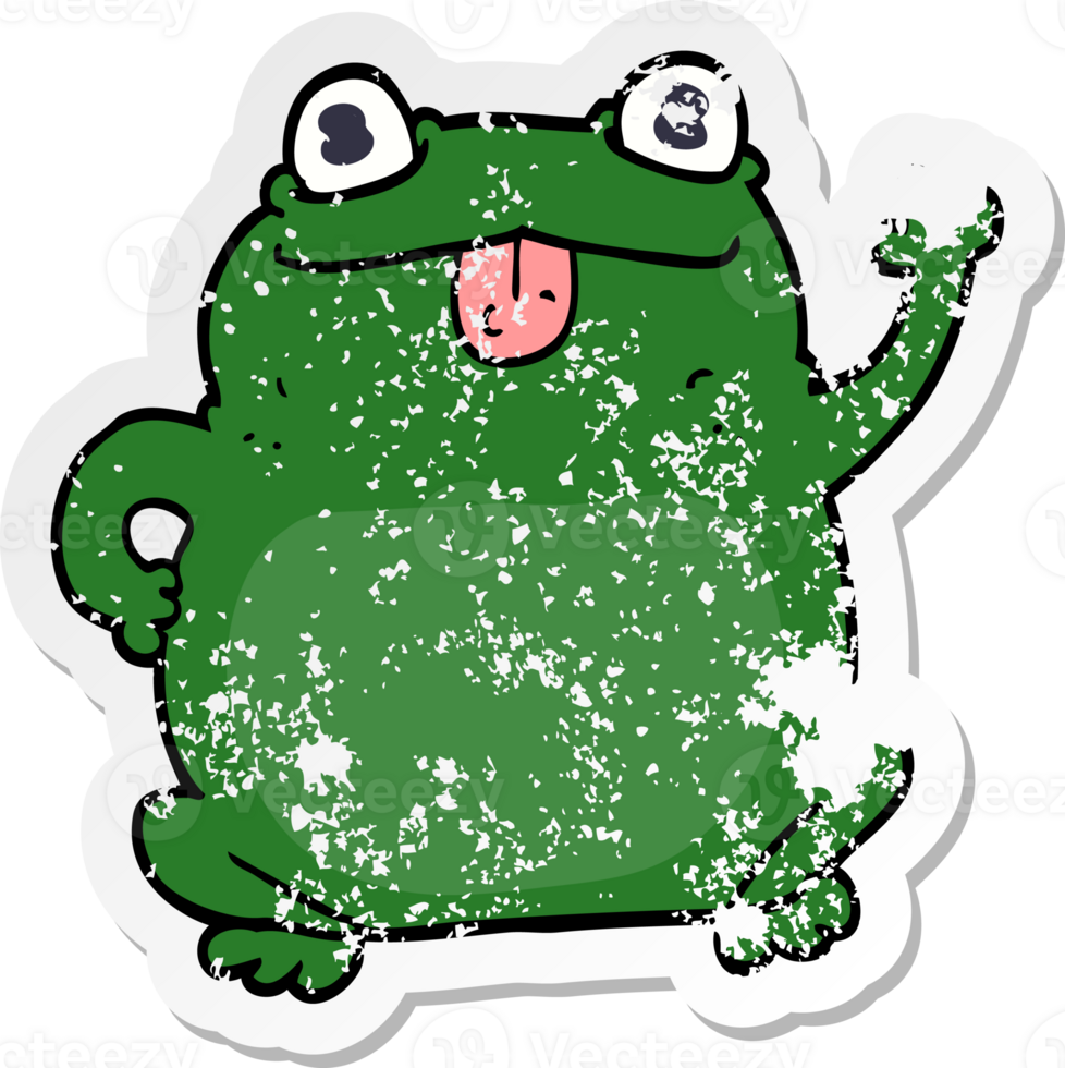 distressed sticker of a cartoon frog png