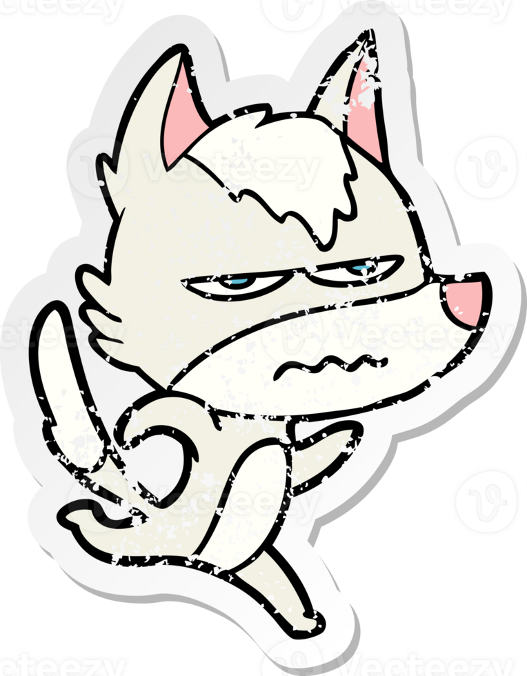 distressed sticker of a cartoon annoyed wolf png