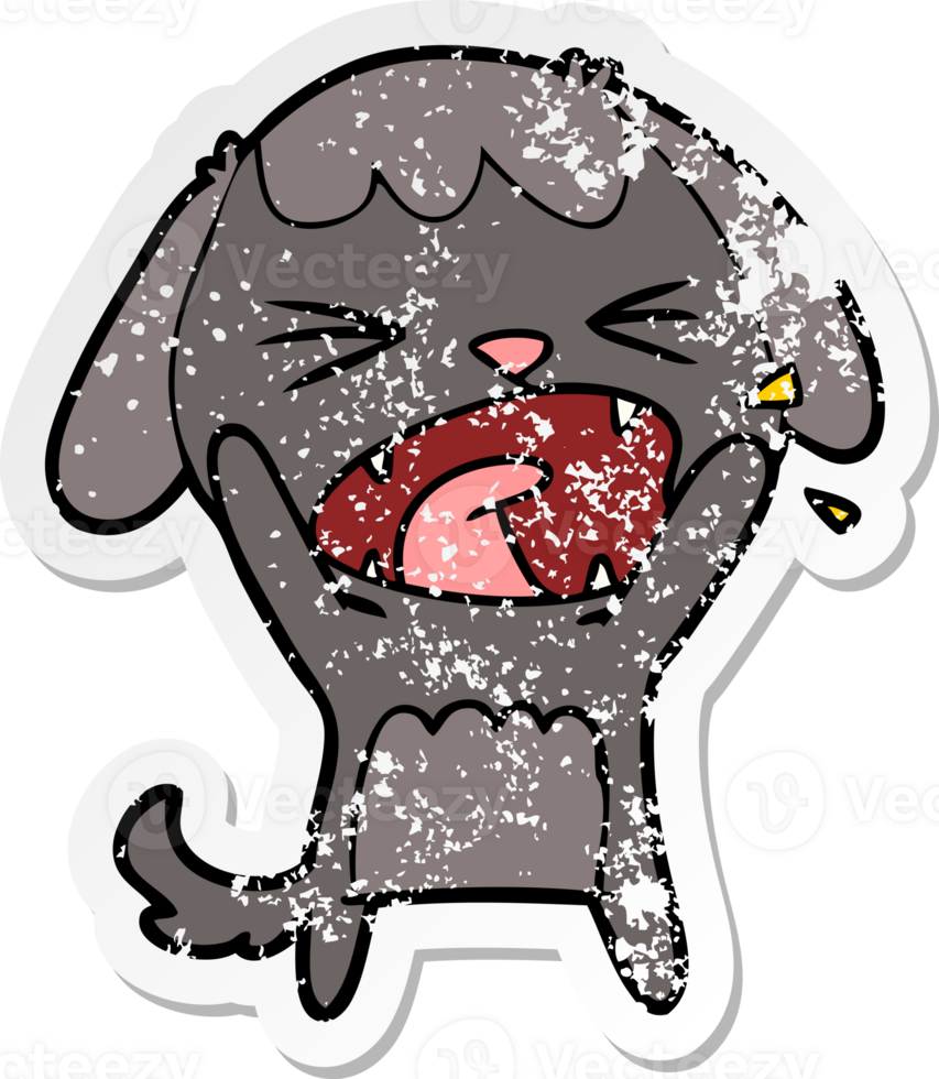 distressed sticker of a cute cartoon dog barking png
