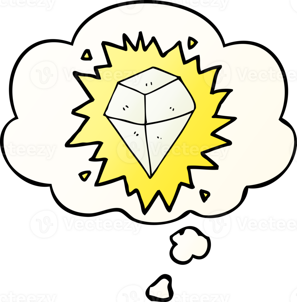 cartoon shining crystal with thought bubble in smooth gradient style png