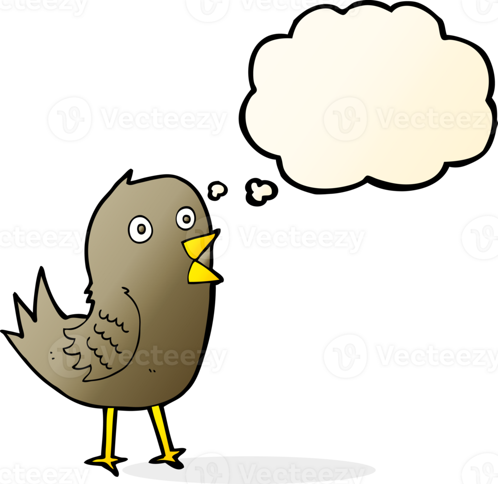 cartoon tweeting bird with thought bubble png