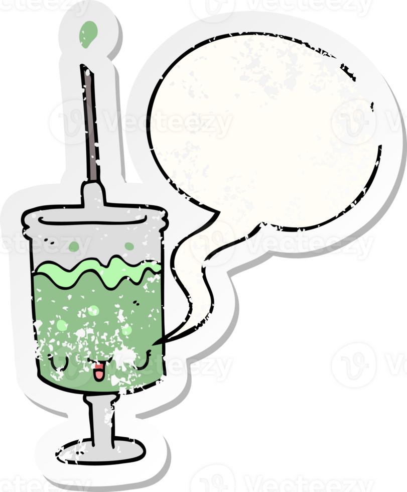 cartoon syringe with speech bubble distressed distressed old sticker png