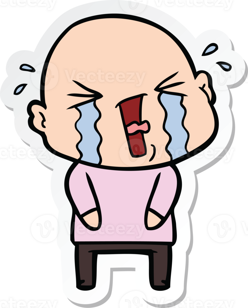 sticker of a cartoon crying bald man png