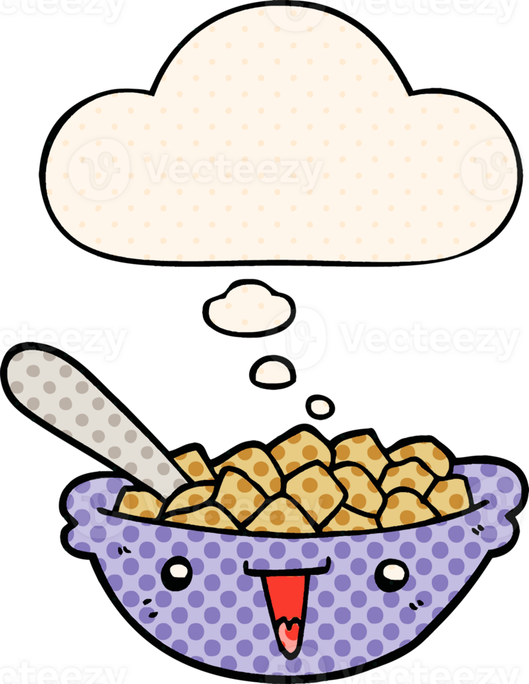 cute cartoon bowl of cereal with thought bubble in comic book style png