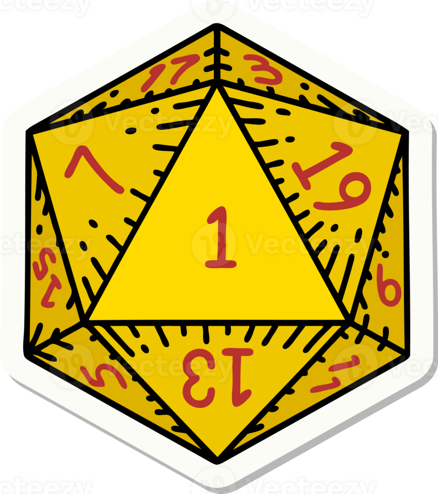 sticker of a natural 1 D20 dice roll png