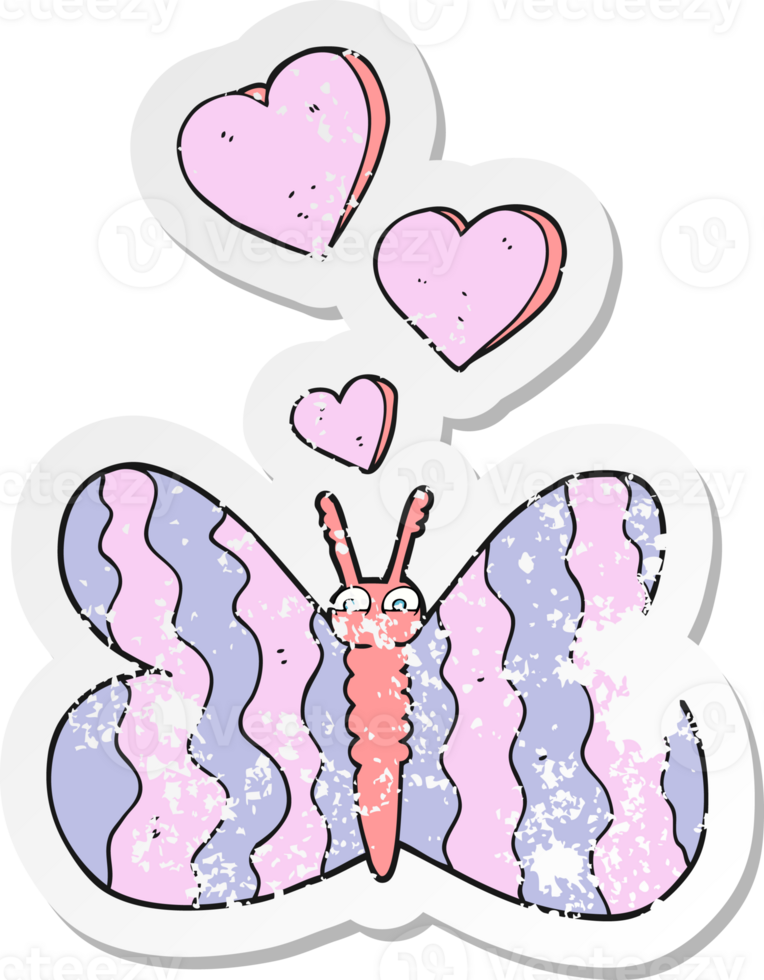 retro distressed sticker of a cartoon butterfly png