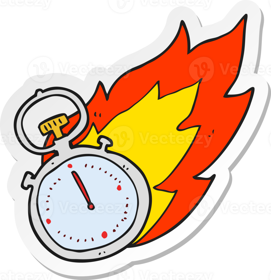 sticker of a cartoon flaming stop watch png