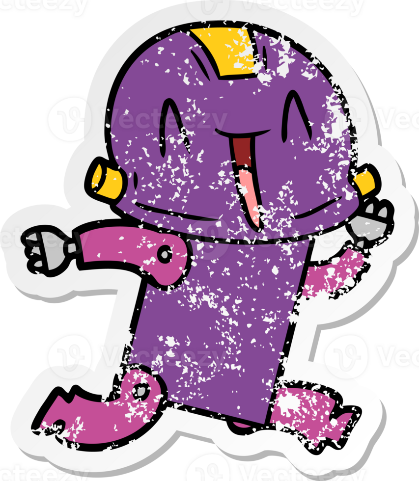 distressed sticker of a cartoon robot png