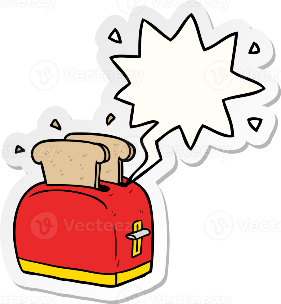 cartoon toaster toasting bread with speech bubble sticker png