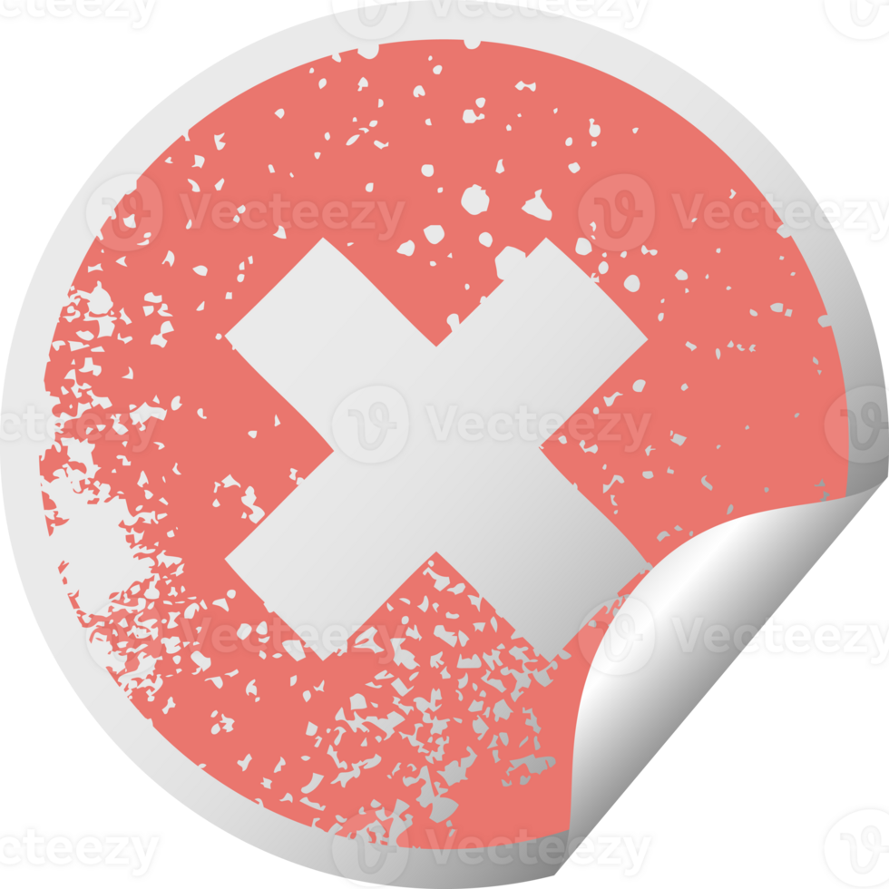 distressed circular peeling sticker symbol of a multiplication symbol png