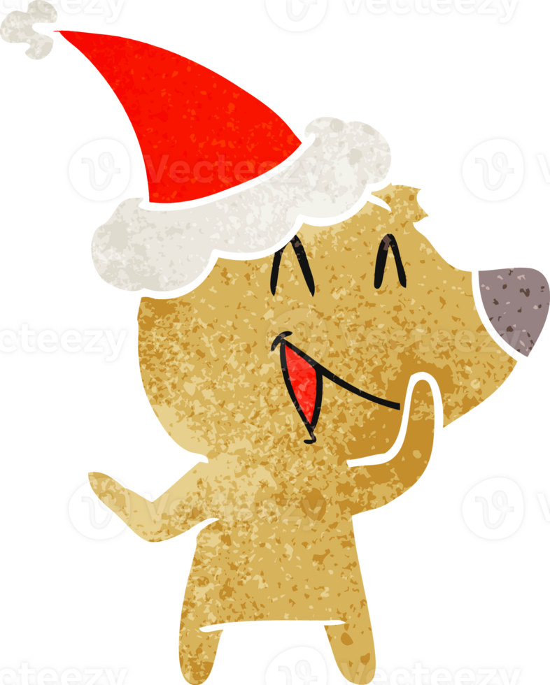 laughing bear hand drawn retro cartoon of a wearing santa hat png
