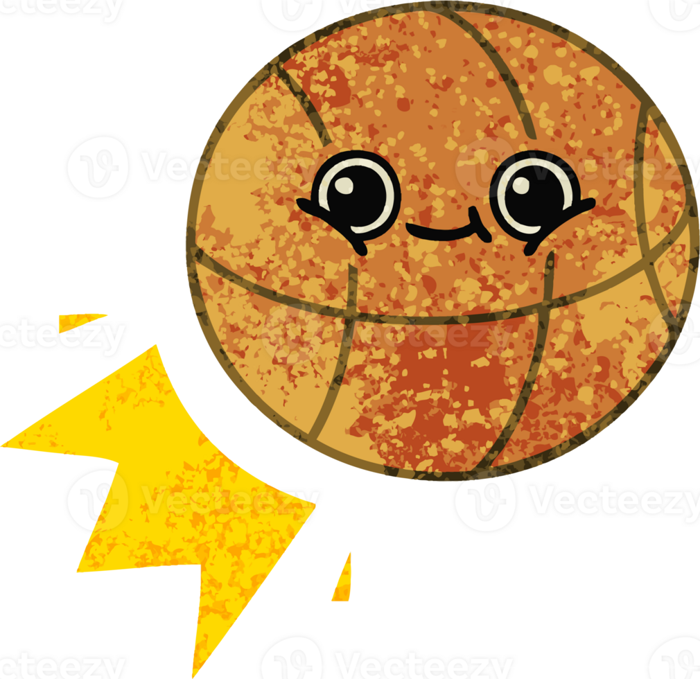 retro illustration style cartoon of a basketball png