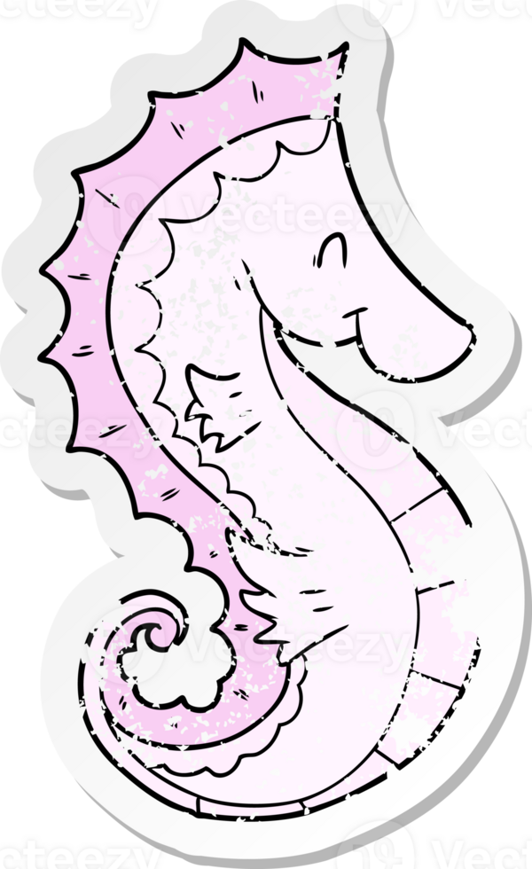 distressed sticker of a cartoon sea horse png