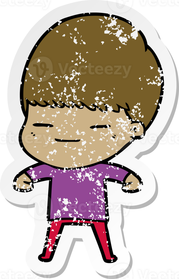 distressed sticker of a cartoon smug boy png