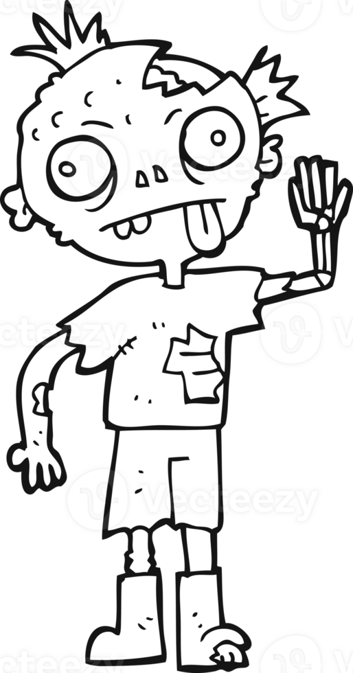hand drawn black and white cartoon zombie png