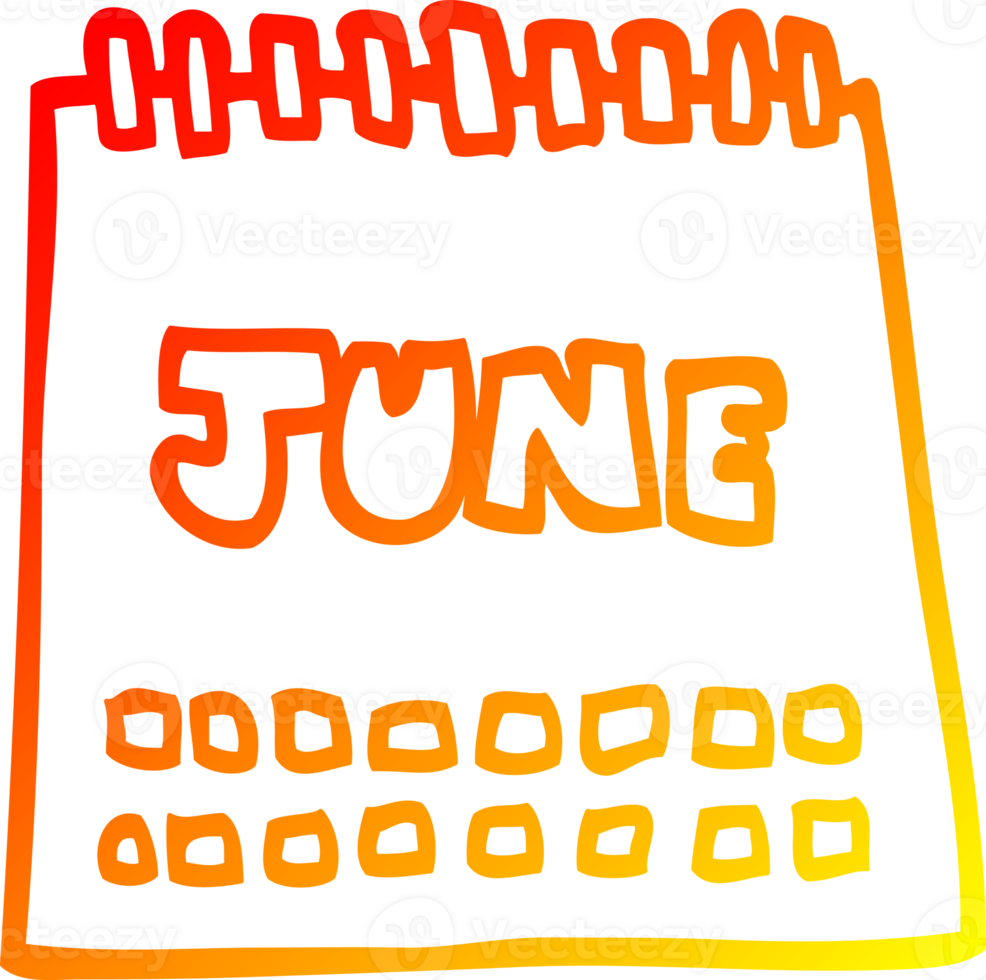 warm gradient line drawing of a cartoon calendar showing month of june png